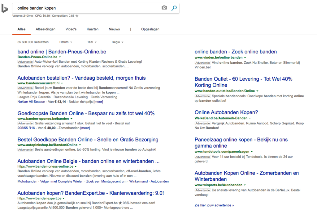 Bing Advertenties rechterbalk