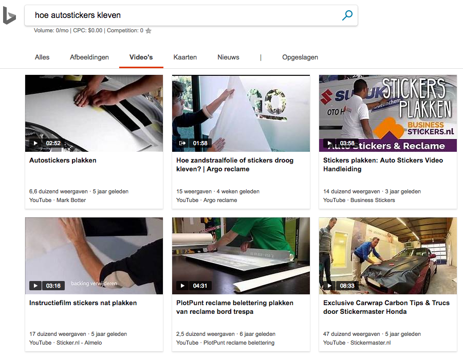 Bing videosearch - resultatenpagina video zoekopdracht